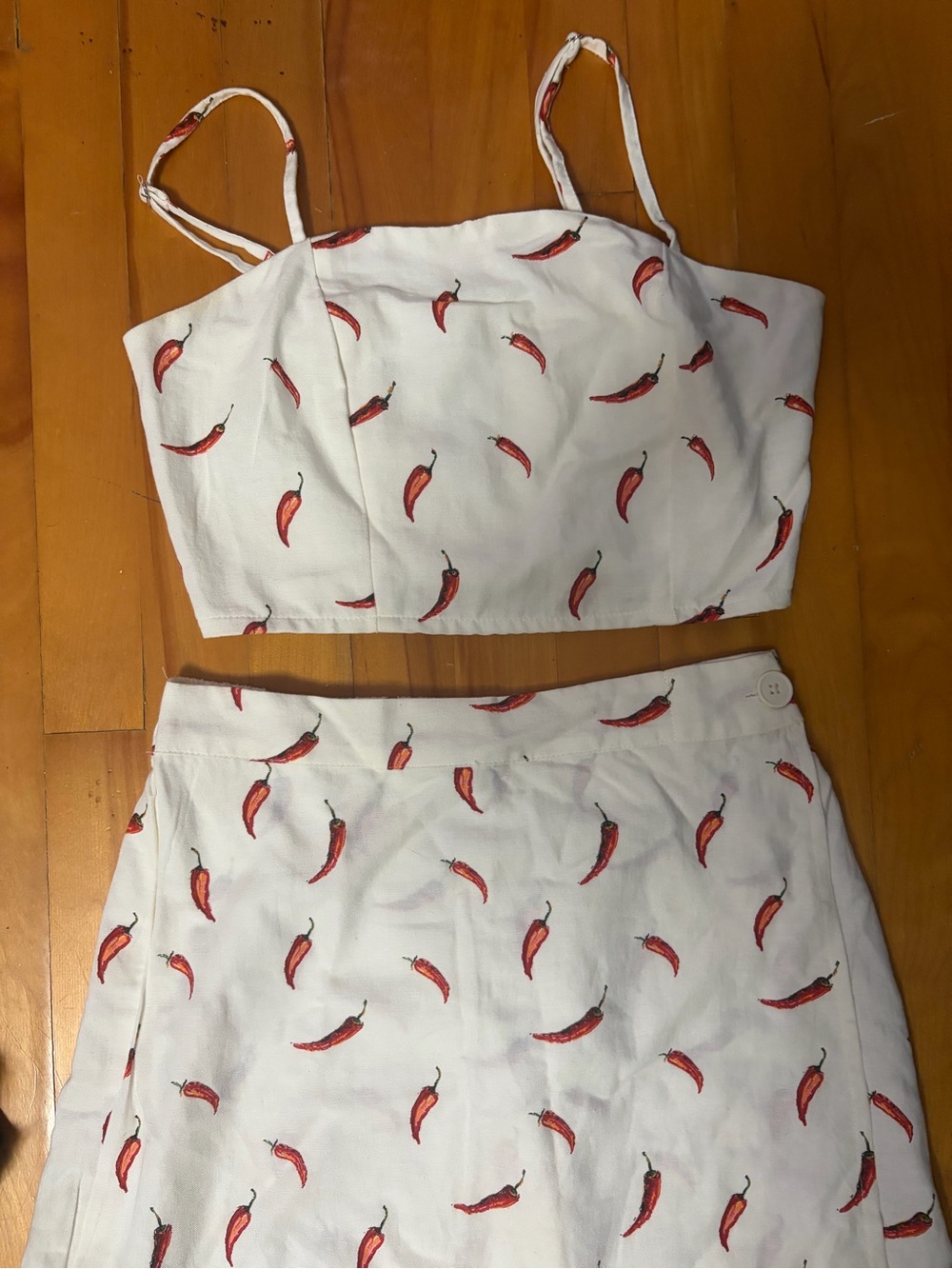 White Chili Pepper Print Two-Piece Set